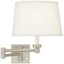 Possini White Linen Shade Brushed Nickel Adjustable Plug-In Wall Lamp in scene