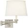 Possini White Linen Shade Brushed Nickel Adjustable Plug-In Wall Lamp