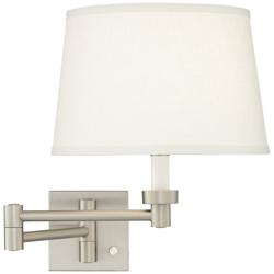 Possini White Linen Shade Brushed Nickel Adjustable Plug-In Wall Lamp