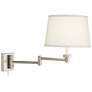 Possini White Linen Shade Brushed Nickel Adjustable Plug-In Wall Lamp in scene
