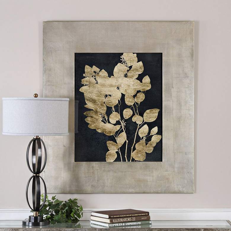 Image 1 Postage Leaves 46" High Gold Foil Framed Wall Art Print