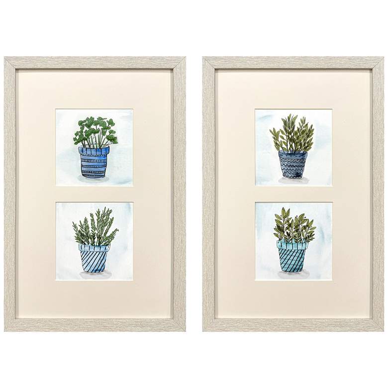 Image 1 Pot of Herbs 13"W x 20"H Framed Art Set of 2