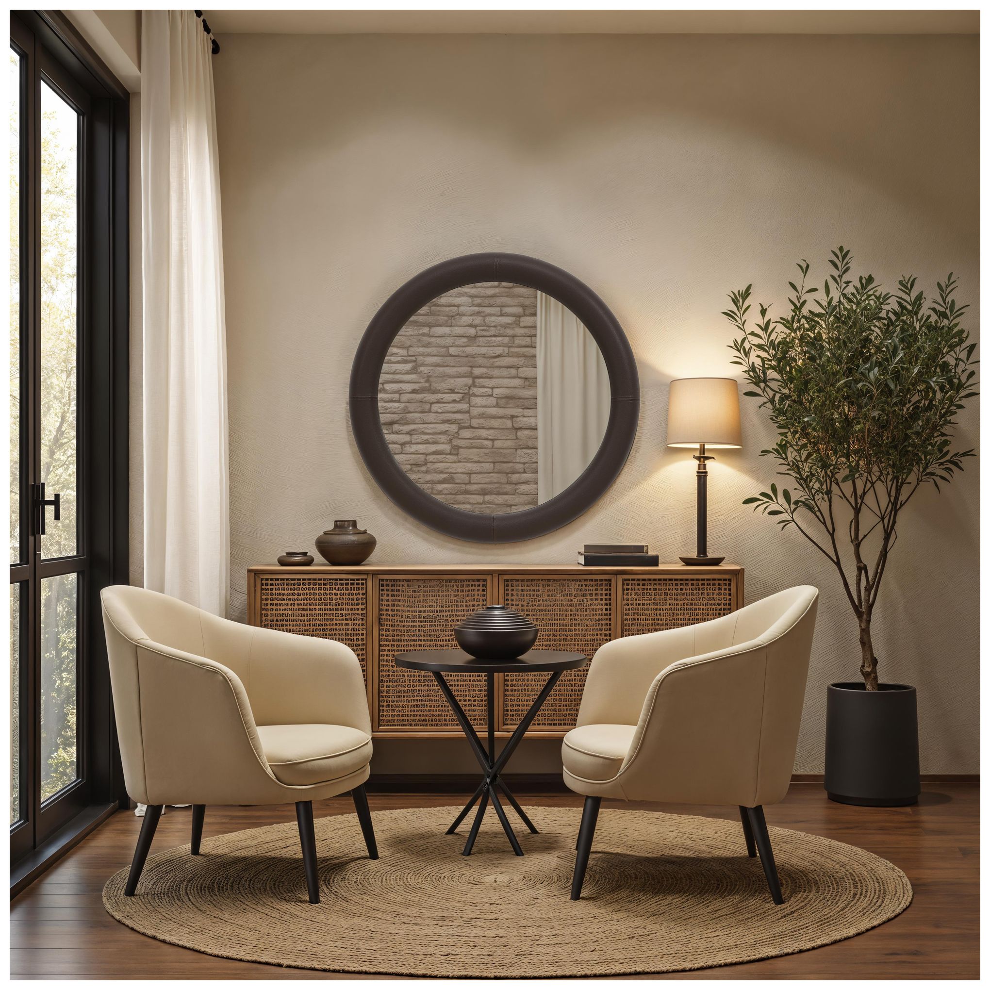 Image 2 Potro 45" H x 45" W Wall Mirror, Dark Brown more views