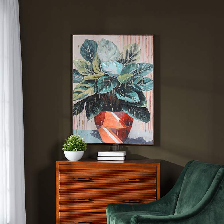 Image 1 Potted Plant I 30"W x 40"H Hand Embellished Framed Canvas Wall Ar