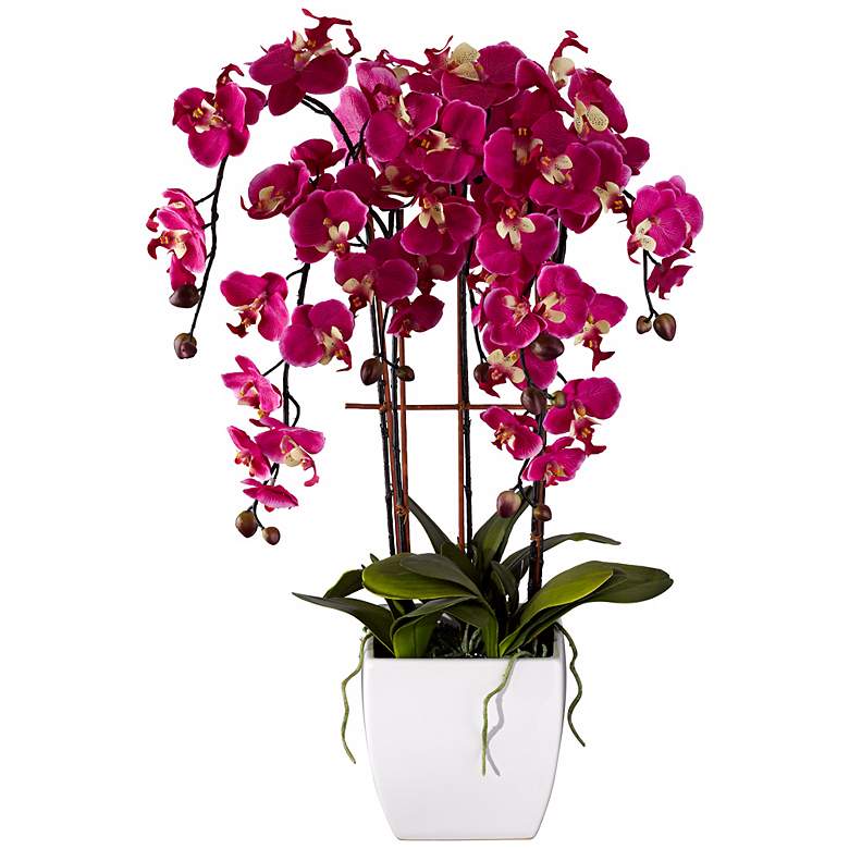 Image 2 Potted White Ceramic 29 inch High Faux Fuchsia Orchid