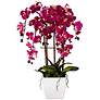 Potted White Ceramic 29" High Faux Fuchsia Orchid