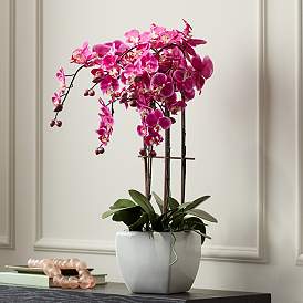 Image5 of Potted White Ceramic 29" High Faux Fuchsia Orchid more views