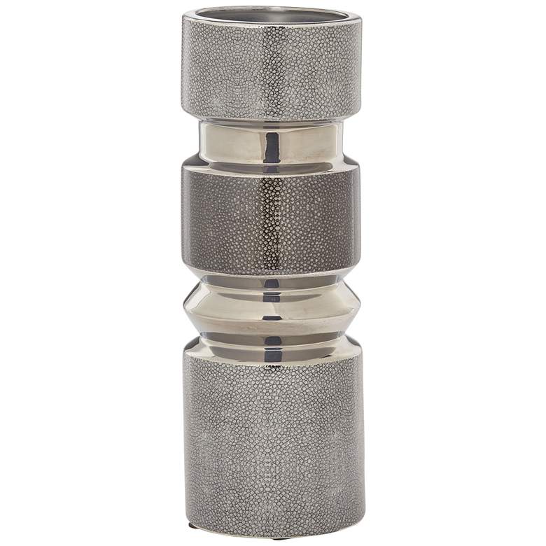 Image 1 Poulter 12 1/2" High Shiny Silver Ceramic Decorative Vase