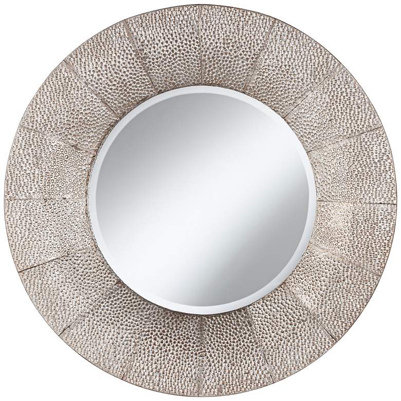 Image 1 Pounded Metal 31 1/2 inch High Round Wall Mirror