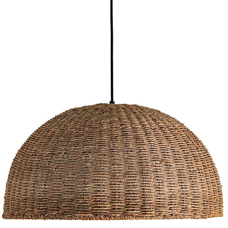Image 3 Pourel 23 3/4" Wide Matte Black and Seagrass Pendant Light