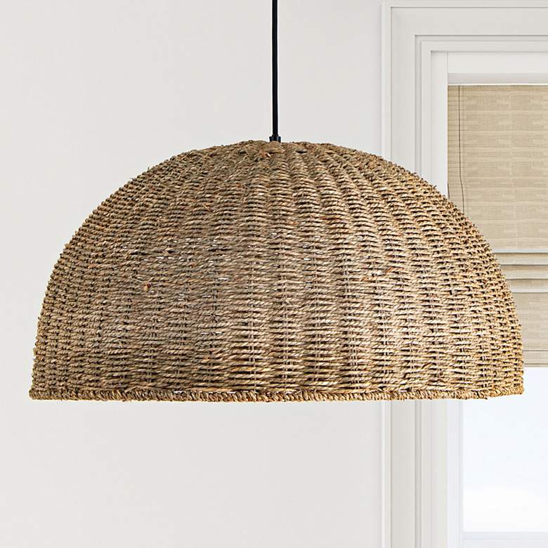 Image 2 Pourel 23 3/4" Wide Matte Black and Seagrass Pendant Light