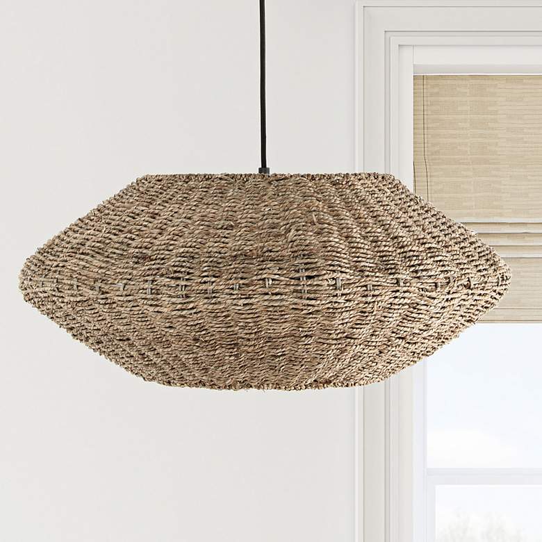 Image 1 Pourel 23 3/4"W Matte Black and Seagrass 3-Light Pendant