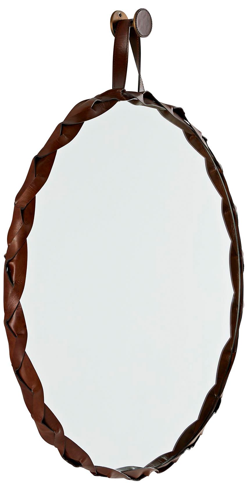 Image 2 Powell Tobacco-Hued Leather 32" Round Wall Mirror more views