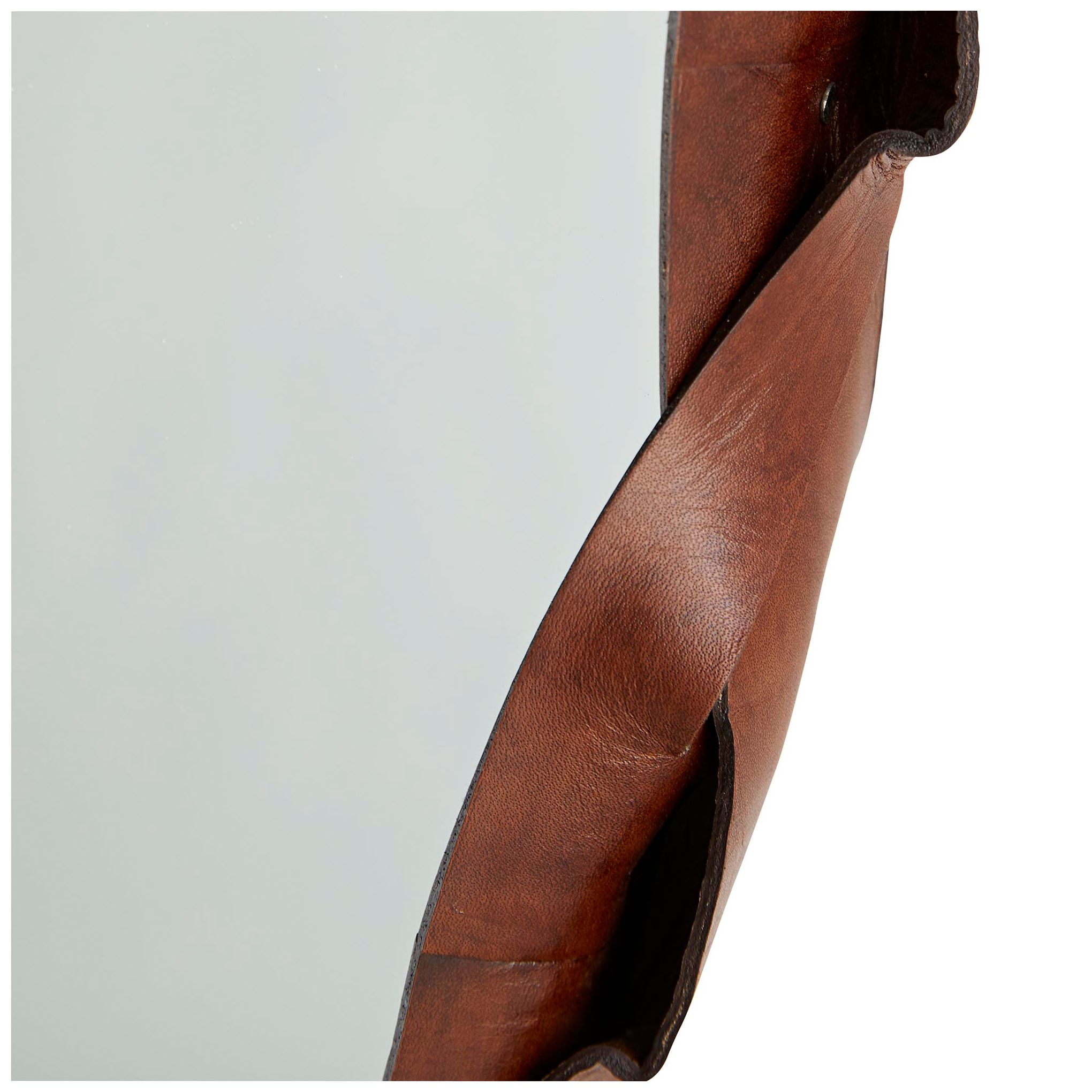 Image 4 Powell Tobacco-Hued Leather 32" Round Wall Mirror more views