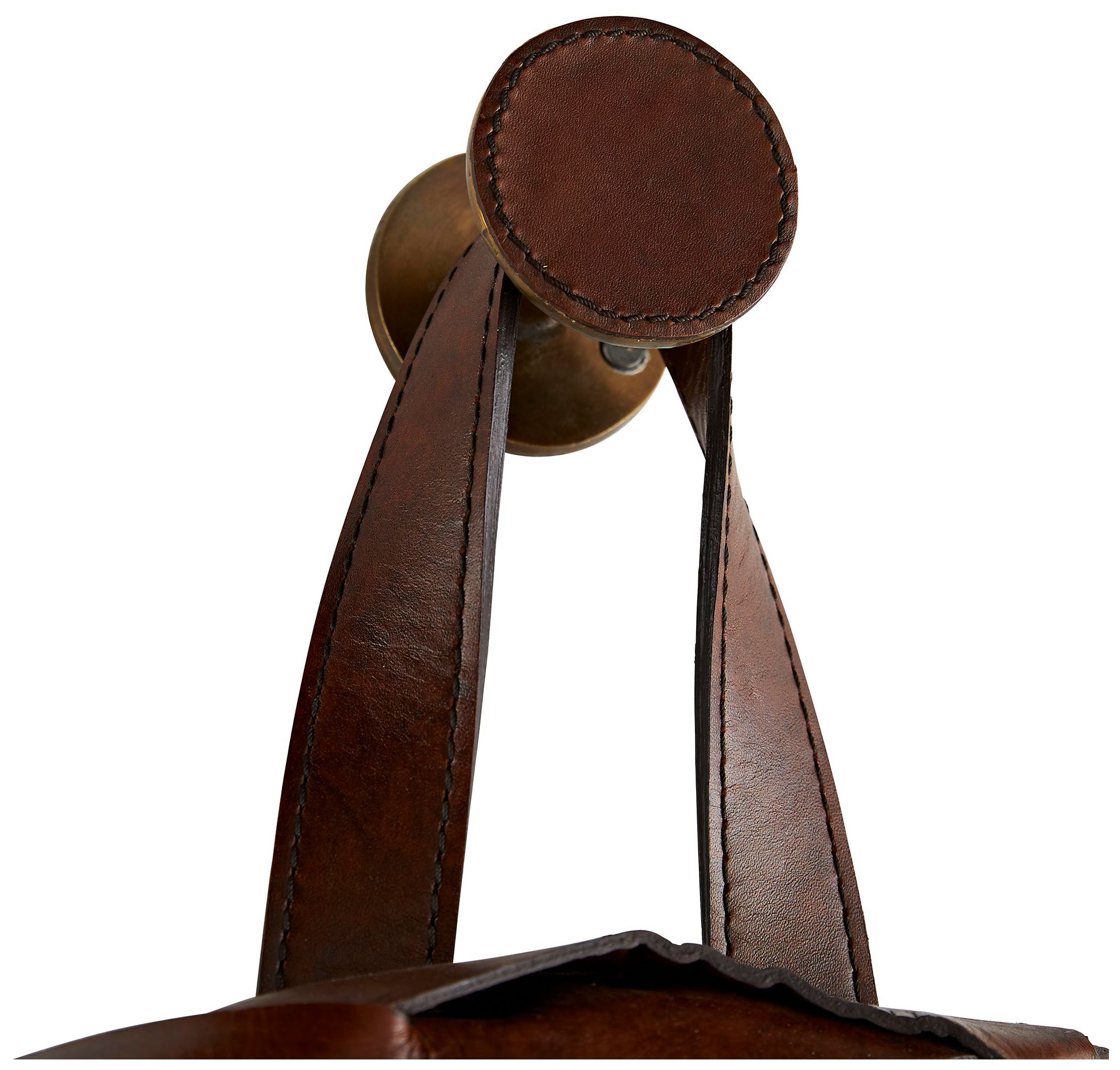 Image 5 Powell Tobacco-Hued Leather 32" Round Wall Mirror more views