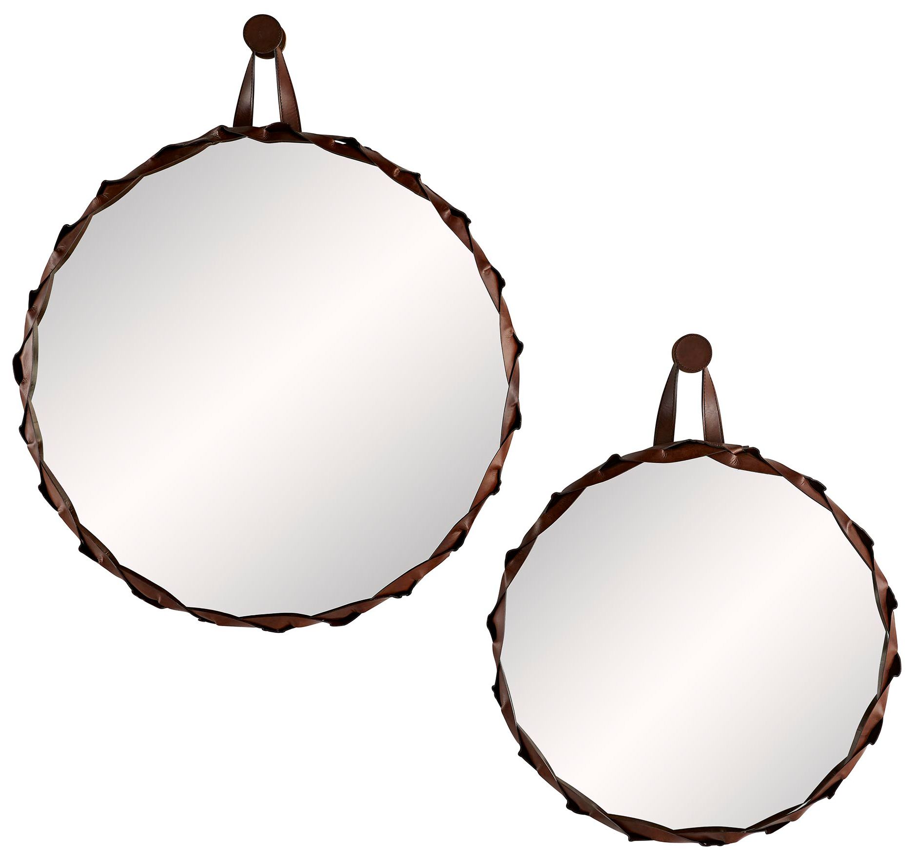 Image 6 Powell Tobacco-Hued Leather 32" Round Wall Mirror more views