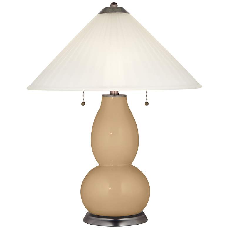Image 1 Practical Beige Fulton Table Lamp with Fluted Glass Shade