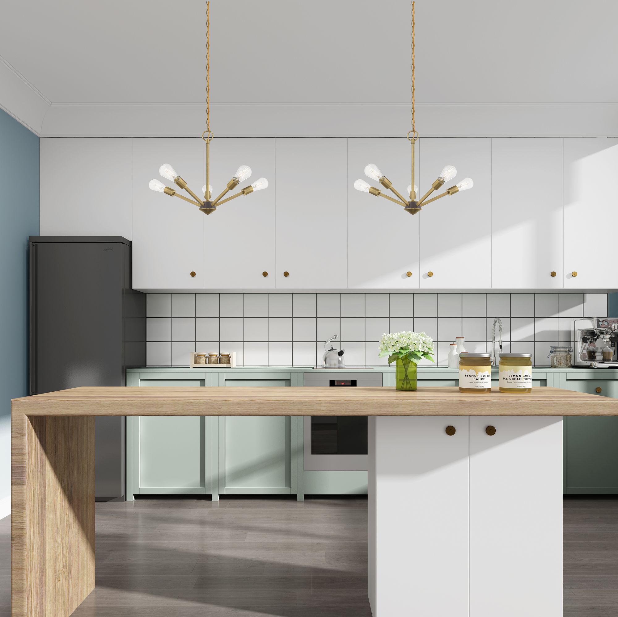 Prague 5 Light Antique Brass Chandelier