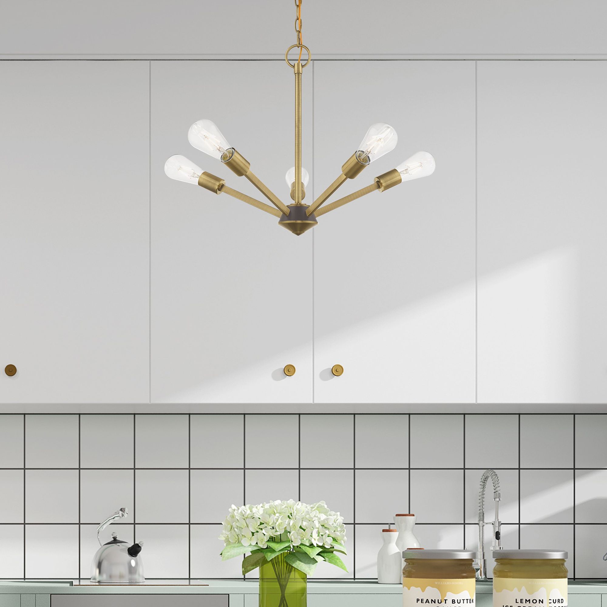 Prague 5 Light Antique Brass Chandelier