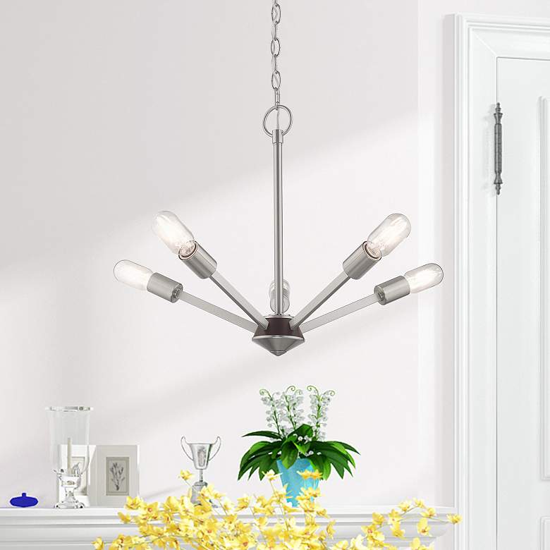Image 1 Prague 5 Light Brushed Nickel Chandelier