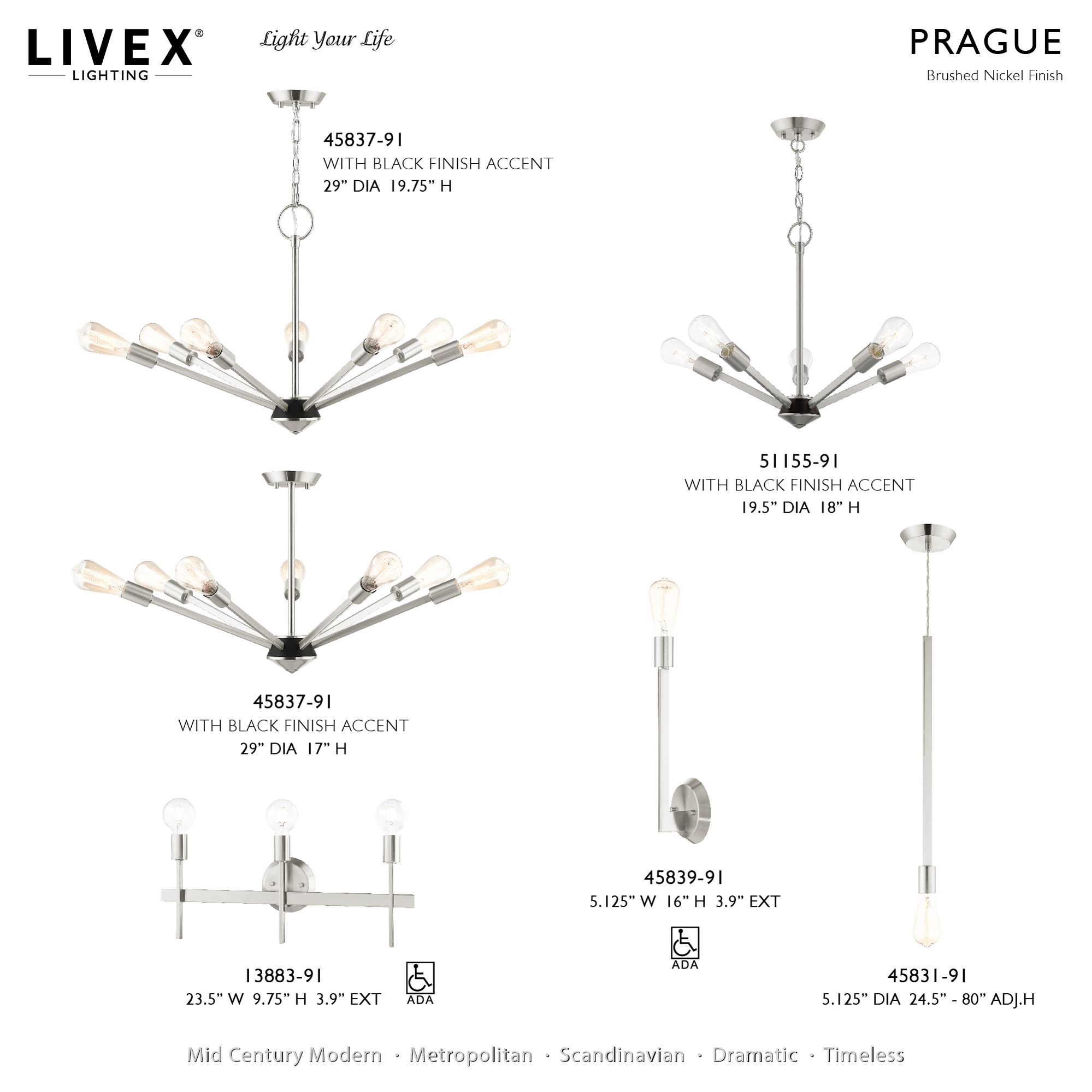 Prague 7 Light Brushed Nickel Chandelier
