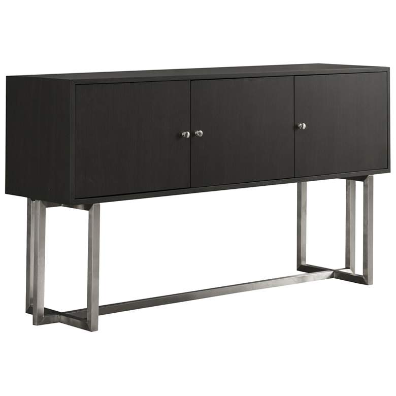 Image 1 Prague Contemporary Buffet in Brushed Stainless Steel Finish and Gray Wood