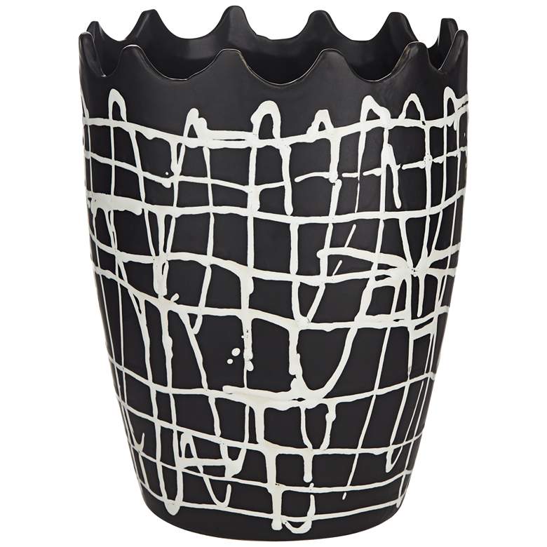 Image 2 Praleaux Matte Black White 10"H Lined Scallop Edge Vase