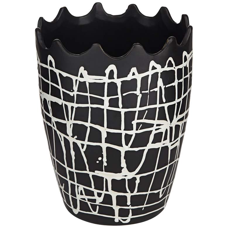 Image 5 Praleaux Matte Black White 10"H Lined Scallop Edge Vase more views