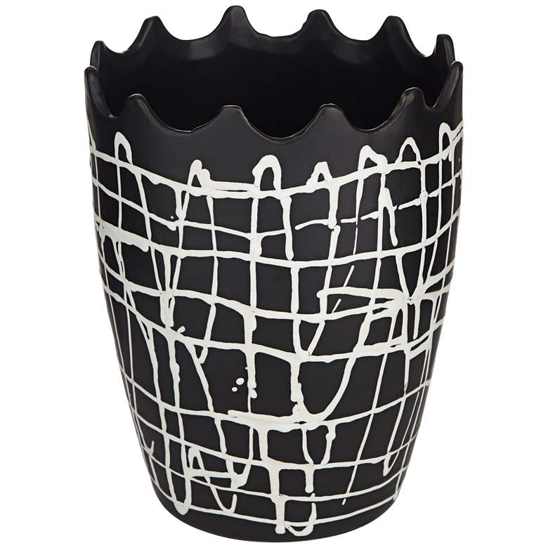 Image 5 Praleaux Matte Black White 10 inchH Lined Scallop Edge Vase more views