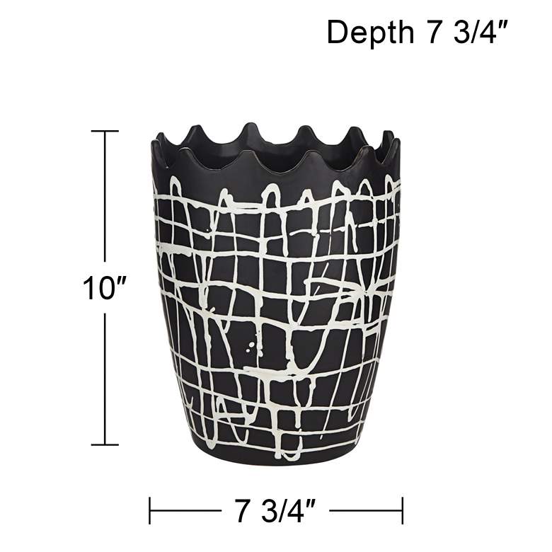 Image 7 Praleaux Matte Black White 10 inchH Lined Scallop Edge Vase more views