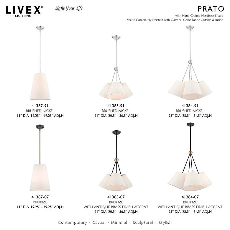 Image 3 Prato 1 Light Brushed Nickel Shaded Chandelier more views