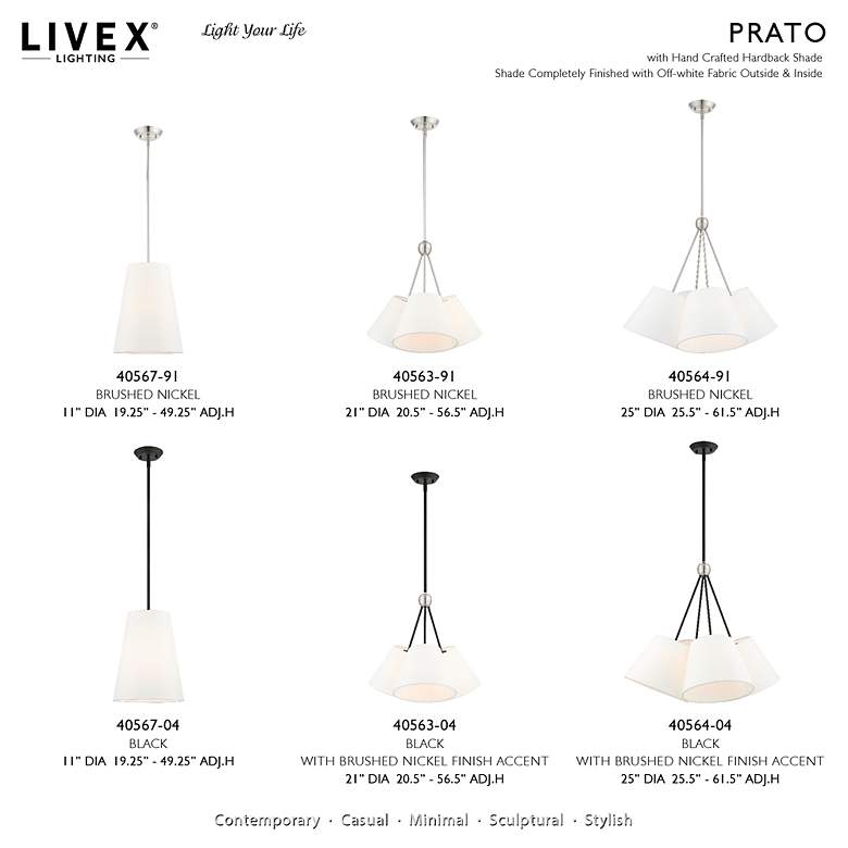 Image 4 Prato 1 Light Brushed Nickel Shaded Chandelier more views