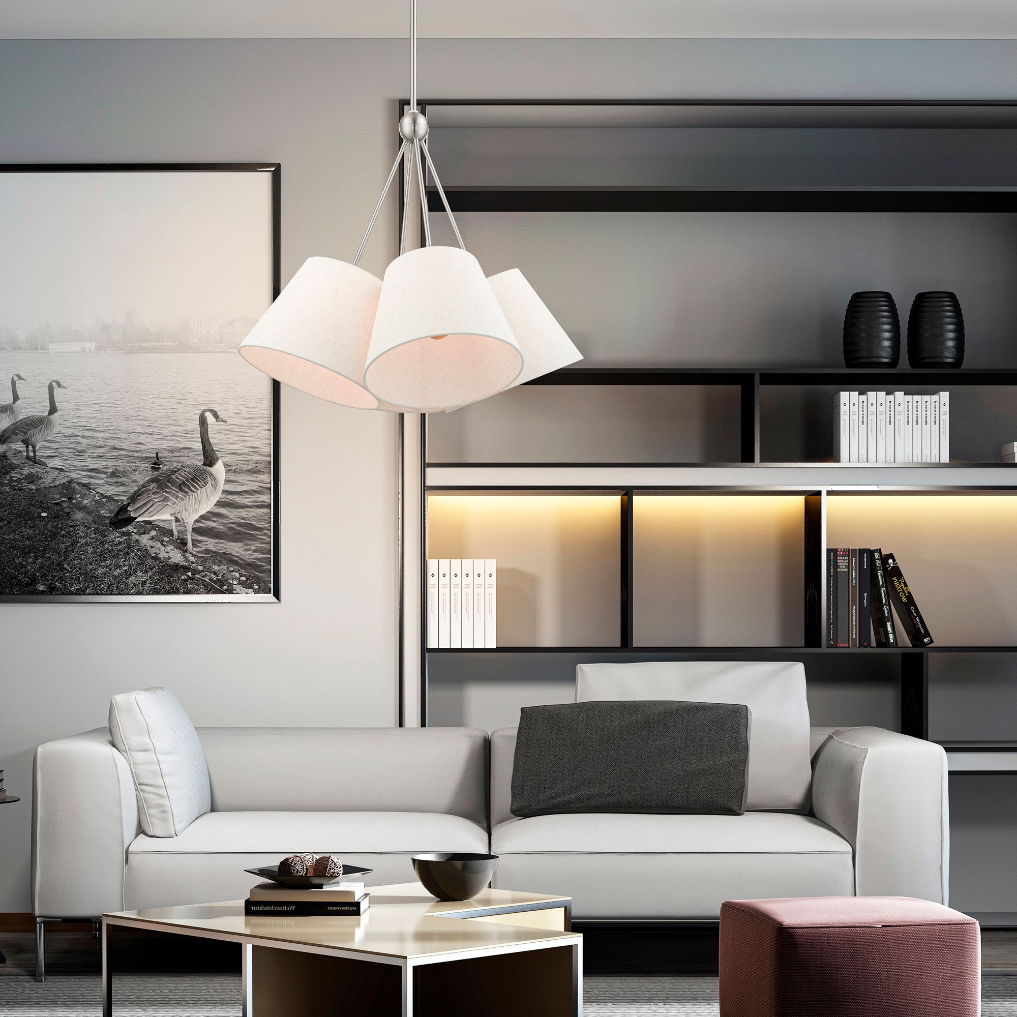 Prato 4 Light Brushed Nickel Shaded Chandelier