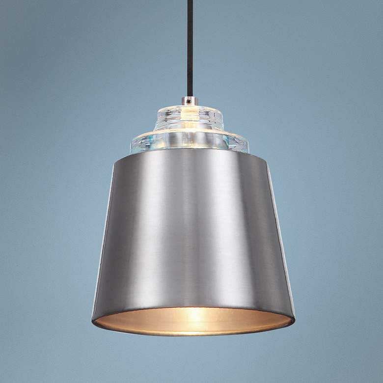Image 1 Pratt 9" Wide Brushed Nickel Metal Mini Pendant Light