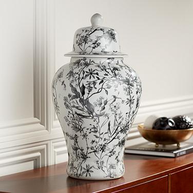 Prentiss 21" High Black and White Ceramic Ginger Jar with Lid
