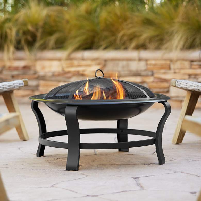 Image 1 Prentiss 30" Round Powder-Coated Steel Outdoor Fire Pit