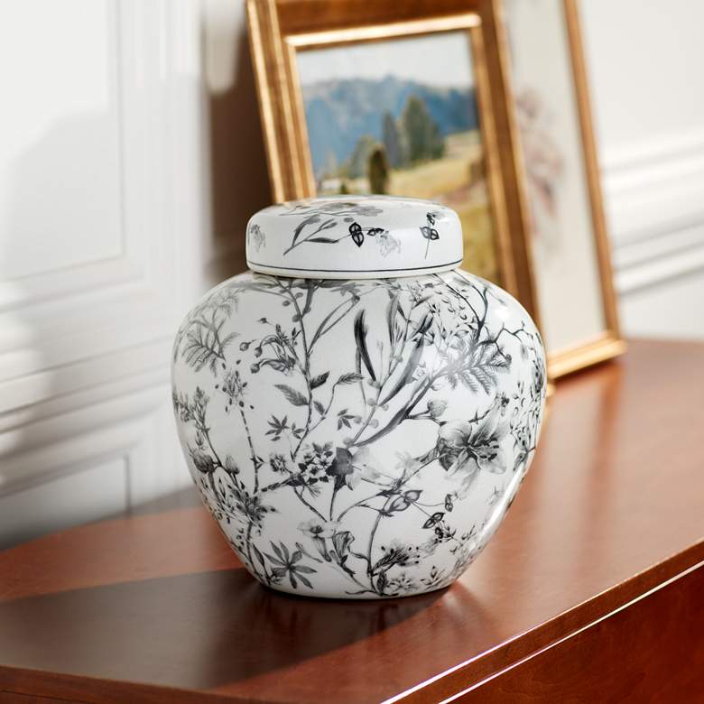 Image 2 Prentiss 9" High Black and White Ceramic Ginger Jar with Lid