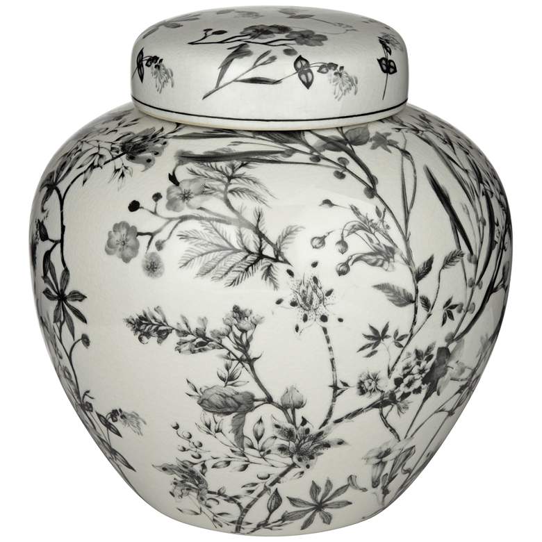 Image 6 Prentiss 9" High Black and White Ceramic Ginger Jar with Lid more views
