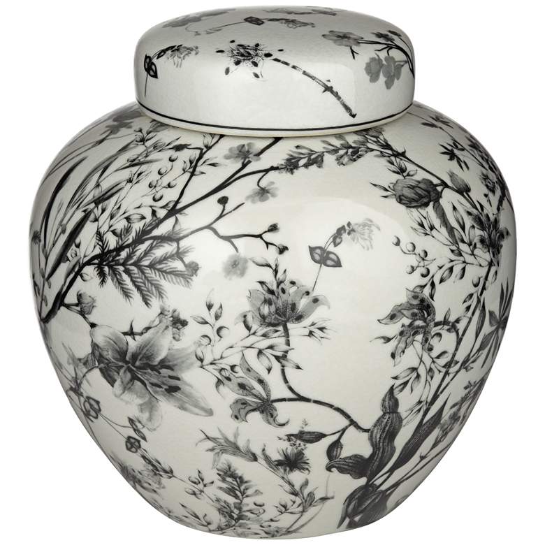 Image 7 Prentiss 9" High Black and White Ceramic Ginger Jar with Lid more views
