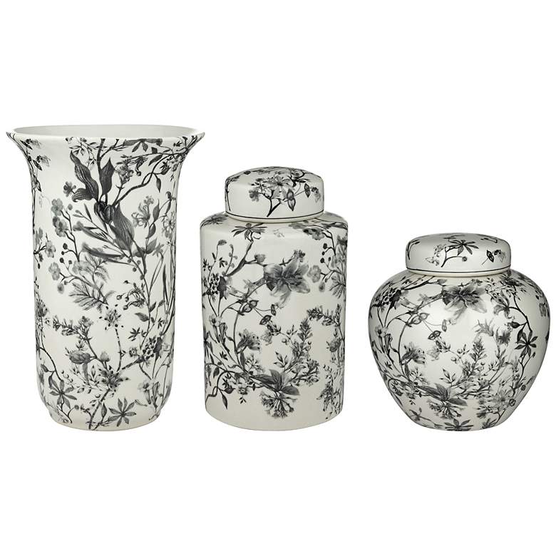 Image 2 Prentiss Black and White 3-Piece Ceramic Vase and Jar Set