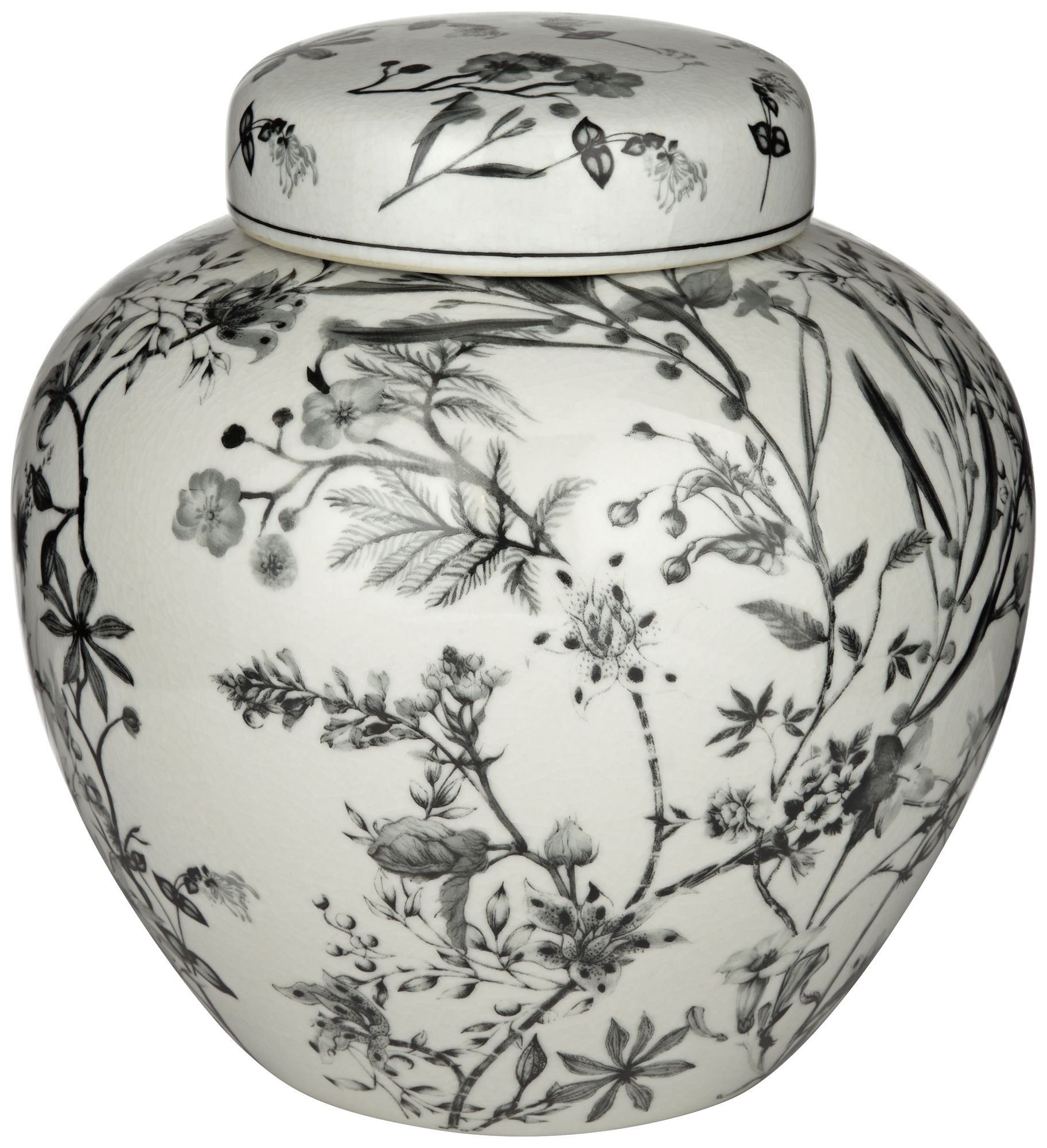 Prentiss Black and White 3-Piece Ceramic Vase and Jar Set in scene