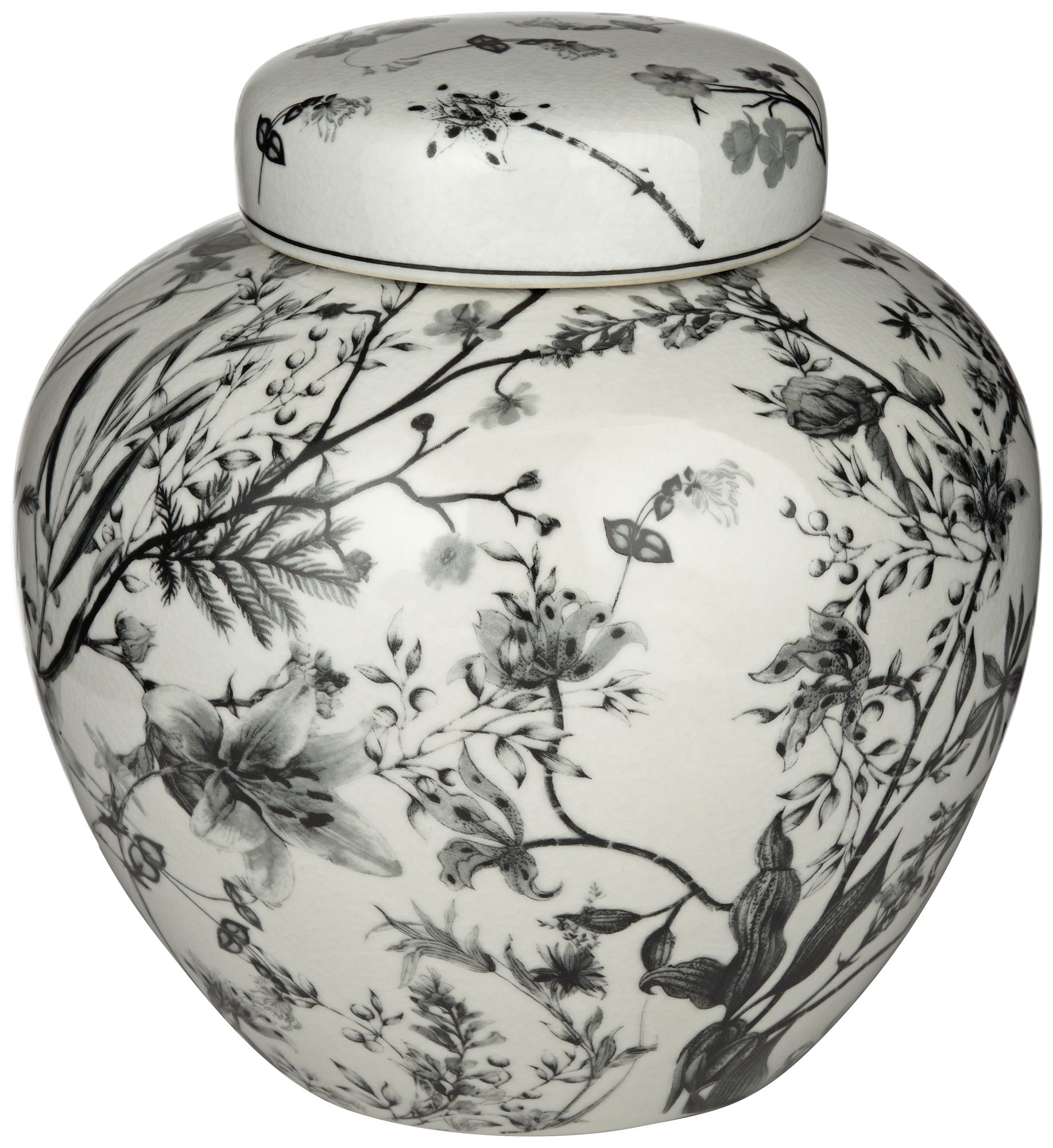 Prentiss Black and White 3-Piece Ceramic Vase and Jar Set in scene