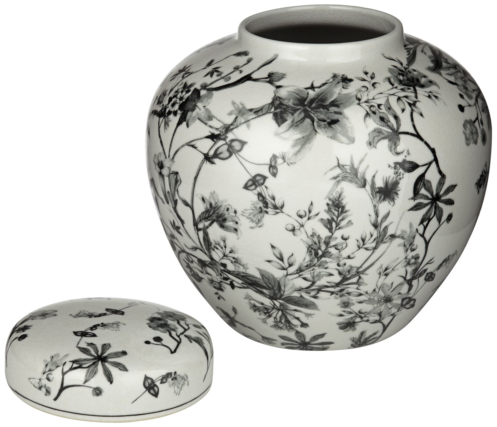 Prentiss Black and White 3-Piece Ceramic Vase and Jar Set in scene