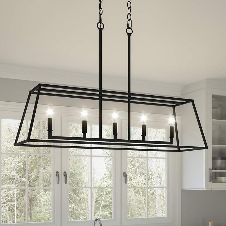 Image 2 Prescott 36" Wide Matte Black 5-Light Island Chandelier