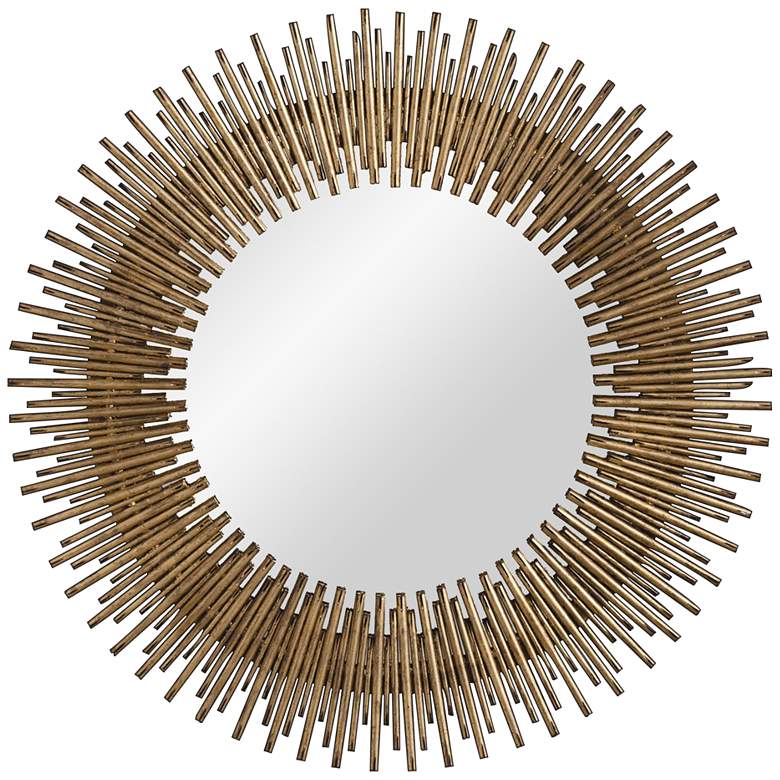 Image 1 Prescott Antiqued Gold Leaf 30 1/2 inch Round Wall Mirror