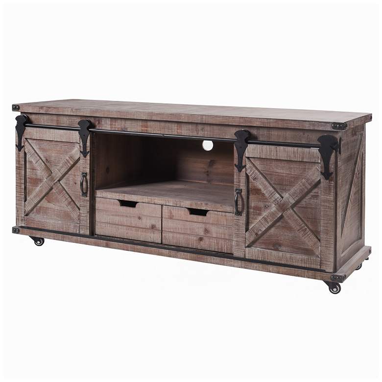 Image 1 Presley 2 Door, 2 Drawer, and Open Center TV Stand - Natural Brown