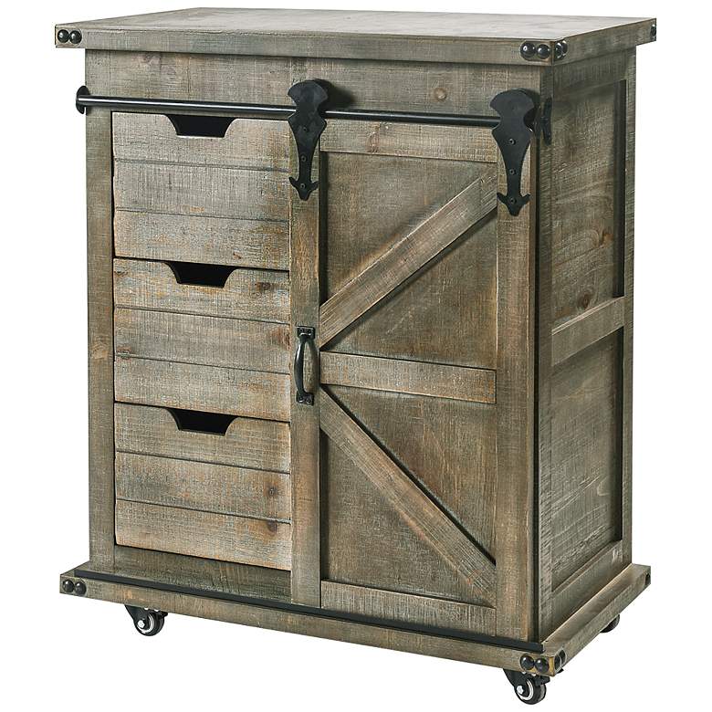 Image 2 Presley 27 inch Wide Wheeled Rustic Storage Cabinet or Bar Cabinet