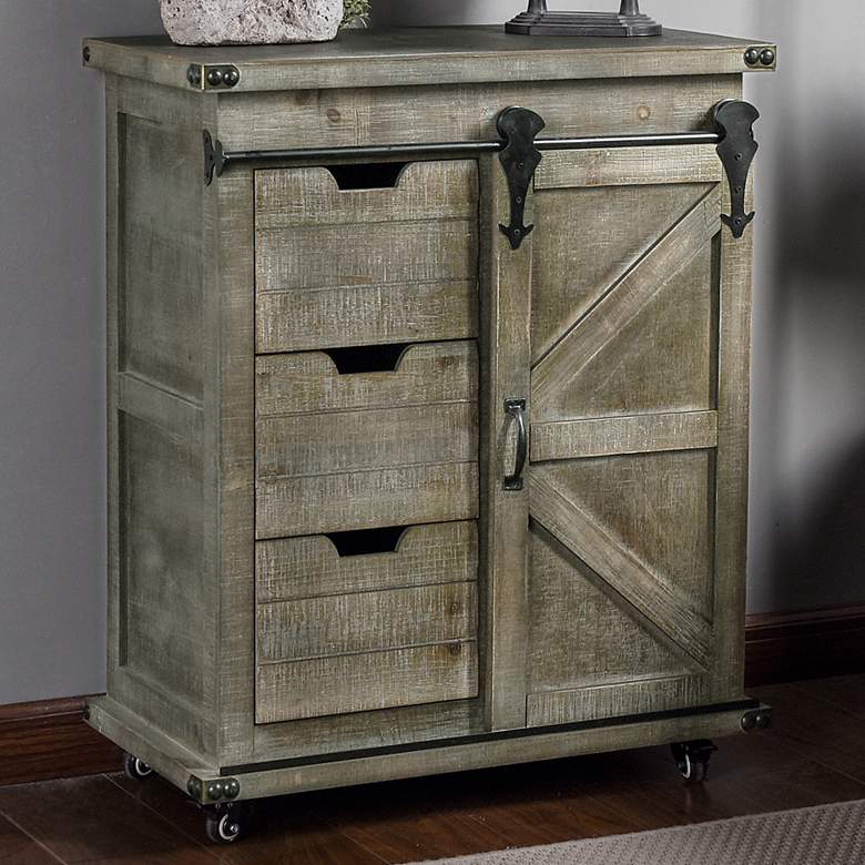 Image 1 Presley 27 inch Wide Wheeled Rustic Storage Cabinet or Bar Cabinet