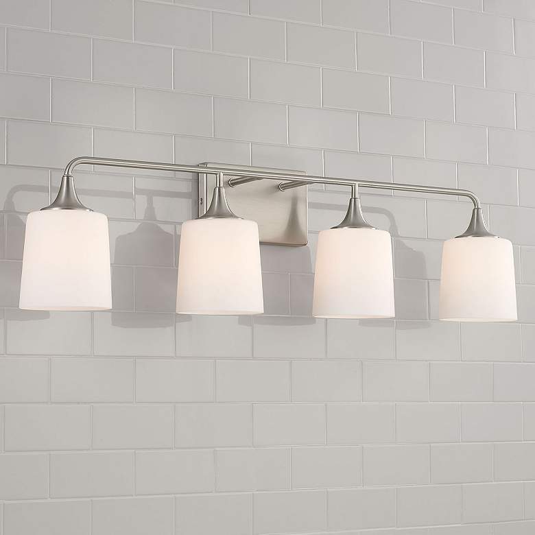 Image 1 Presley 36 3/4"W Brushed Nickel 4-Light Vanity Bath Light