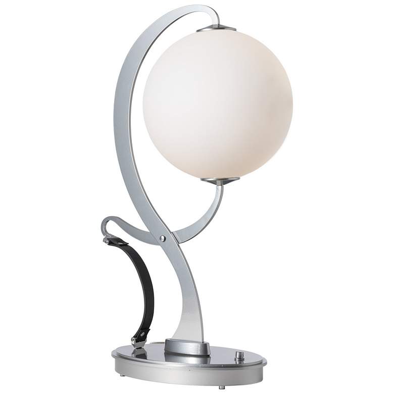 Image 1 Pression 24.5"H Black Leather Accent Sterling Table Lamp With Opal Gla